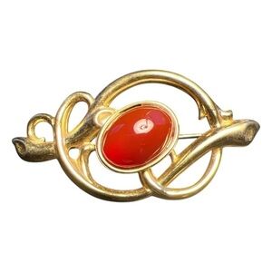 Vintage Statement Gold Brooch Broach Pin Red Stone and Classic Trending Design